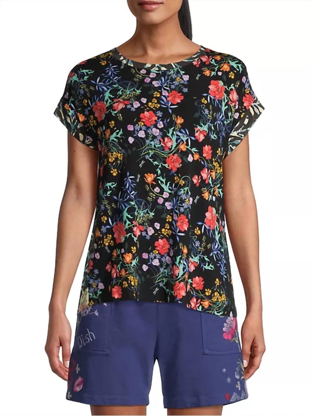 Johnny Was Multi Color Pattern Floral Kashim Relaxed Tee Large